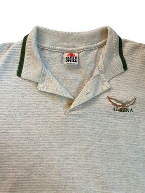 VTG USA Polo Shirt Bald Eagle Alaska Embroidered Cotton M/L Boxy Fit Dad Style